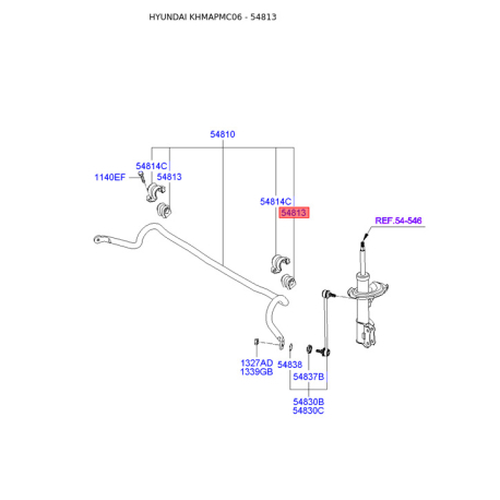 Втулка стабілізатора 54812-1G000 Mobis - 548121G000 - схема з каталогу 54813, KHMAPMC06 548121G000