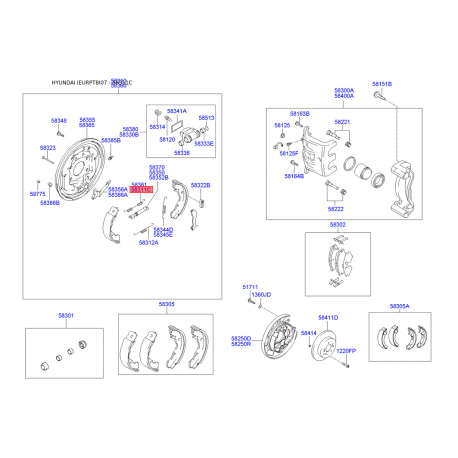 Пружина стяжна верхня колодок стоянкового гальма ліва верхня 58311-1C000 Mobis - 583111C000 - схема з каталогу 58311C 583111C000