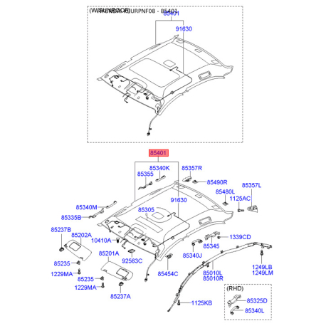 Обивка крышки 85401-3K213X6 Mobis - 854013K213X6 - схема с каталога 85401, KEURPNF08 854013K213X6