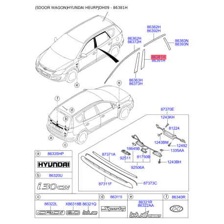 Облицовка / защитная накладка, боковина левая 86381-2L200 Mobis - 863812L200 - схема с каталога 86381H, HEURPJDH09 863812L200