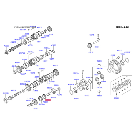 Кільце (шайба) упорне КПП 43345-3A001 Mobis - 433453A001 - схема з каталогу 43345, KEURPFO04 433453A001
