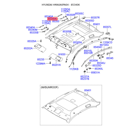Ручка (поручень), внутрішнє оснащення задня права 85340-3K200QD Mobis - 853403K200QD - схема з каталогу 85340K, HMA0A0PA04 853403K200QD