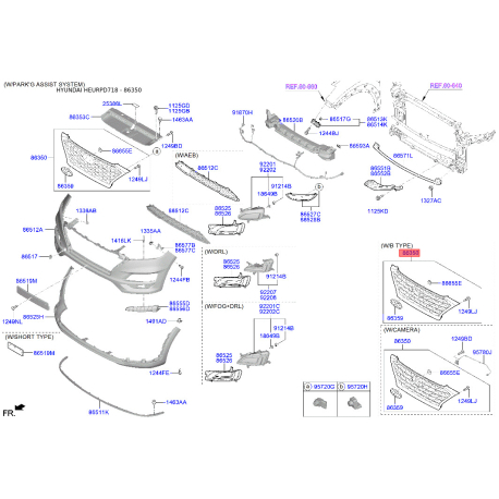 Решітка радіатора 86350-D7610 Mobis - 86350D7610 - схема з каталогу 86350, HEURPD718 86350D7610