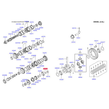 Кольцо (шайба) упорное КПП 43348-3A002 Mobis - 433483A002 - схема с каталога 43348, KEURPFO04 433483A002