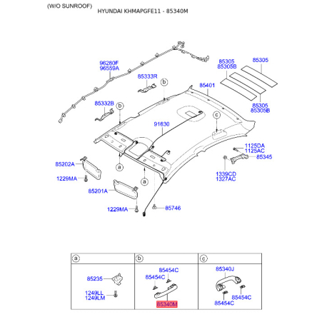 Ручка (поручень), внутреннее оснащение передняя правая 85340-3S000YDA Mobis - 853403S000YDA - схема с каталога 85340M 853403S000YDA