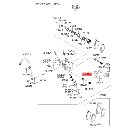 Монтажный комплект тормозных колодок (дисковый тормоз) 58244-28300 Mobis - 5824428300 - схема с каталога 58244A, KKMAPLS06 5824428300