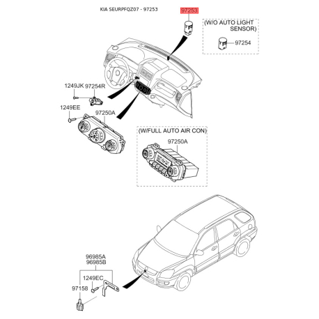 Датчик света (освещенности) 97253-2E200 Mobis - 972532E200 - схема с каталога 97253, SEURPFQZ07 972532E200