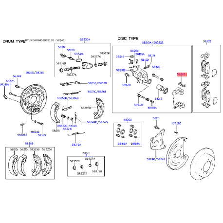 Скоба суппорта 58245-28300 Mobis - 5824528300 - схема с каталога 58245, NAS2809100 5824528300