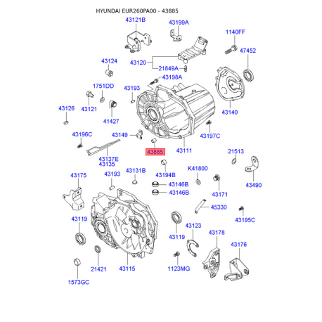 Втулка, шток вилки переключения 43885-3A000 Mobis - 438853A000 - схема с каталога 43885, EUR260PA00 438853A000