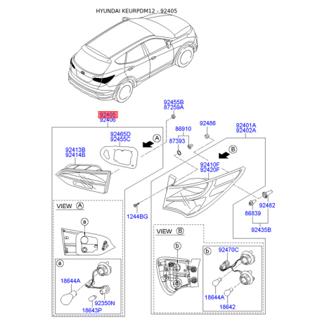 Ліхтар задній лівий 92405-2W030 Mobis - 924052W030 - схема з каталогу 92405, KEURPDM12 924052W030