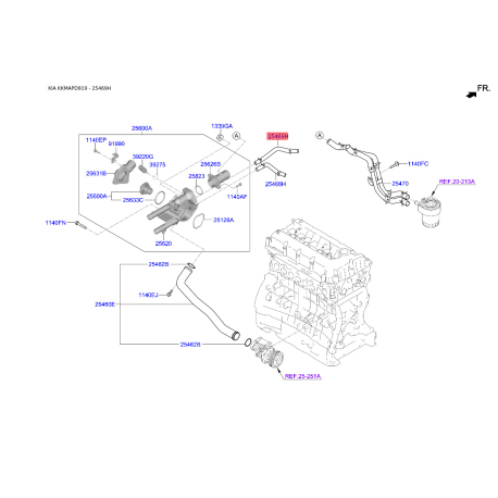 Шланг (патрубок) системы охлаждения 25469-2GGA0 Mobis - 254692GGA0 - схема с каталога 25469H, KKMAPD919 254692GGA0
