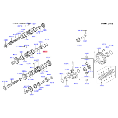 Кольцо (шайба) упорное КПП 43217-3A000 Mobis - 432173A000 - схема с каталога 43217, KEURPFO04 432173A000