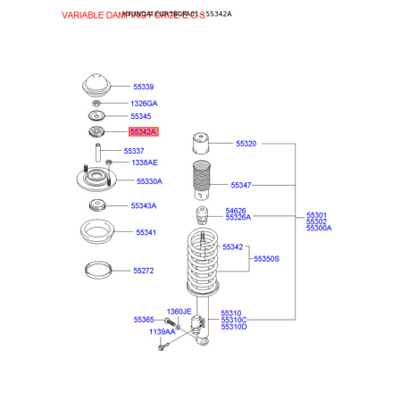 Сайлентблок заднього нижнього важеля 55342-36010 Mobis - 5534236010 - схема з каталогу 55342A, EUR3B0PA01 5534236010