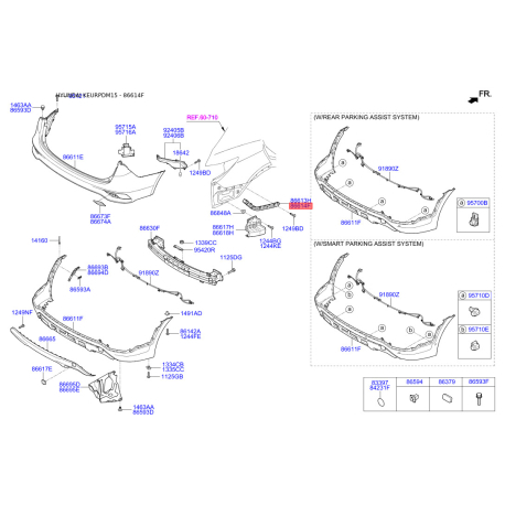 Кронштейн, буфер правий 86614-2W000 Mobis - 866142W000 - схема з каталогу 86614F, KEURPDM15 866142W000