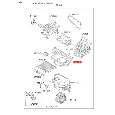 Кришка (корпус або кронштейн) обігрівача верхня 97114-2Y000 Mobis - 971142Y000 - схема з каталогу 97109D, SEURPSLZ14 971142Y000