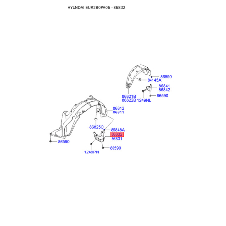 Брызговик передний правый 86860-2B000 Mobis - 868602B000 - схема с каталога 86832, EUR2B0PA06 868602B000