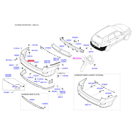 Бампер 86611-2B700 Mobis - 866112B700 - схема з каталогу 86611A, KEURPCM10 866112B700