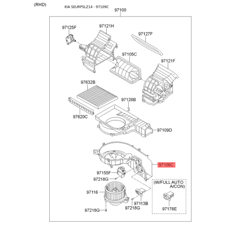 Запобіжники нижні 97112-2Y010 Mobis - 971122Y010 - схема з каталогу 97109C, SEURPSLZ14 971122Y010