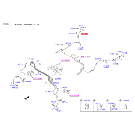 Шланг тормозной правый 58738-1R300 Mobis - 587381R300 - схема с каталога 58745B, KHMAPSB15 587381R300