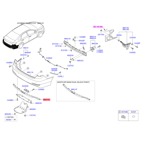 Бампер нижний 86612-C1100 Mobis - 86612C1100 - схема с каталога 86611F, KEURPC114 86612C1100