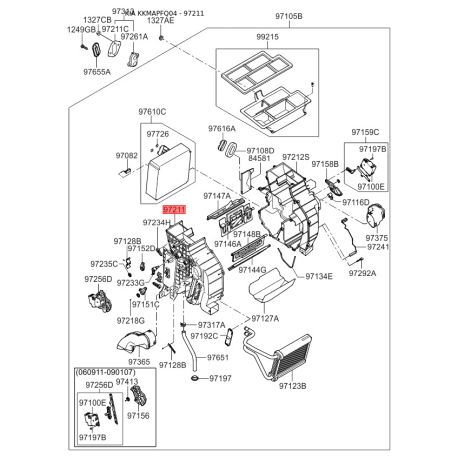 Крышка (корпус или кронштейн) отопителя левая 97134-1F200 Mobis - 971341F200 - схема с каталога 97211, KKMAPFQ04 971341F200