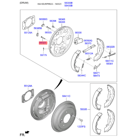 Штифт (солдатик) пружины прижимной колодок стояночного тормоза 58323-1G000 Mobis - 583231G000 - схема с каталога 58323 583231G000