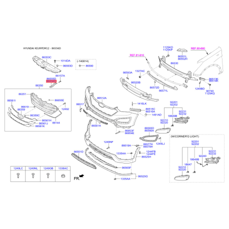 Кронштейн, буфер правий 86574-2W000 Mobis - 865742W000 - схема з каталогу 86556D, KEURPDM12 865742W000