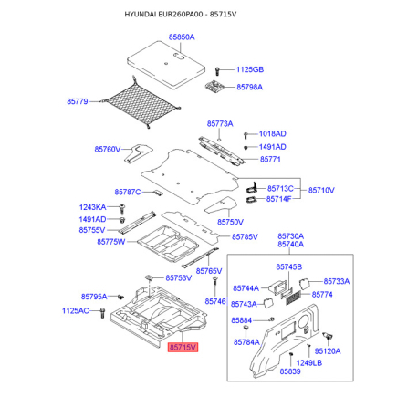 Крышка / обшивка багажного отделения 85715-26000SH Mobis - 8571526000SH - схема с каталога 85715V, EUR260PA00 8571526000SH