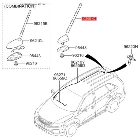 Антенна 96215-2J000 Mobis - 962152J000 - схема с каталога 96210H, KEURPXM09 962152J000