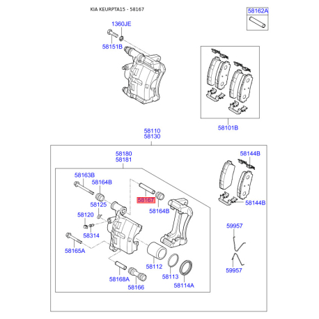 Втулка направляющая суппорта 58167-32000 Mobis - 5816732000 - схема с каталога 58167, KEURPTA15 5816732000