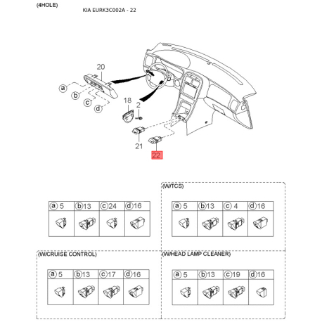 Кріплення підкрилка і бризковика ліве 86851-38001 Mobis - 8685138001 - схема з каталогу 22, EURK3C002A 8685138001