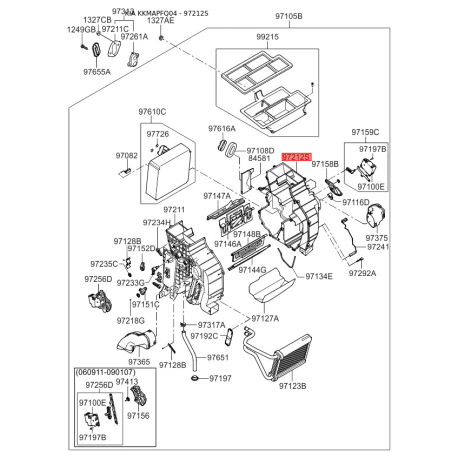 Кришка (корпус або кронштейн) обігрівача права 97135-1F200 Mobis - 971351F200 - схема з каталогу 97212S, KKMAPFQ04 971351F200