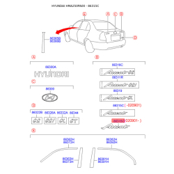 Емблема задніх та боковой дверей, капота 86315-25100AP Mobis