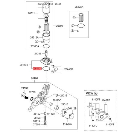 Кільце ущільнювача, масляний радіатор 26413-27400 Mobis - 2641327400 - схема з каталогу 26413, SEURPED10 2641327400