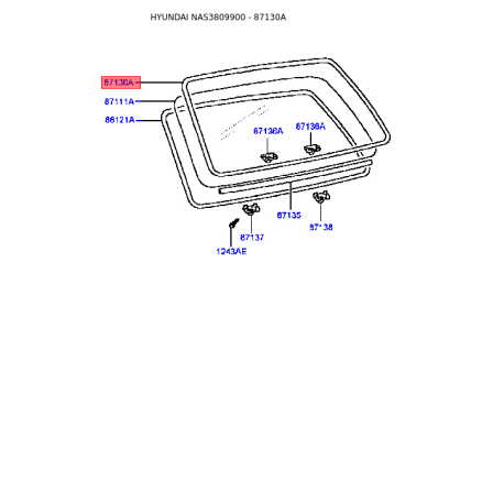 Прокладка, заднє скло верхнє 87130-38000 Mobis - 8713038000 - схема з каталогу 87130A, NAS3809900 8713038000