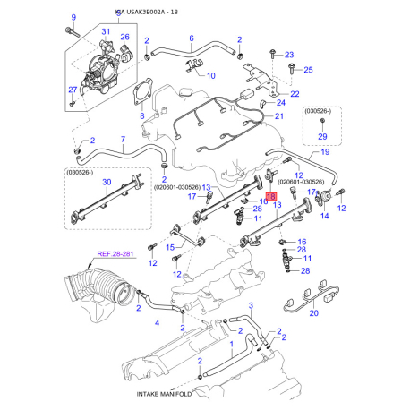 Гидравлический шланг(трубка), рулевое управление 57564-3E030 Mobis - 575643E030 - схема с каталога 18, USAK3E002A 575643E030