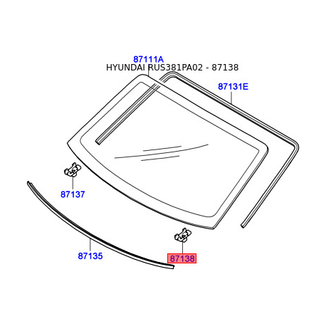 Зажим, молдинг / защитная накладка нижние 87138-3D000 Mobis - 871383D000 - схема с каталога 87138, RUS381PA02 871383D000