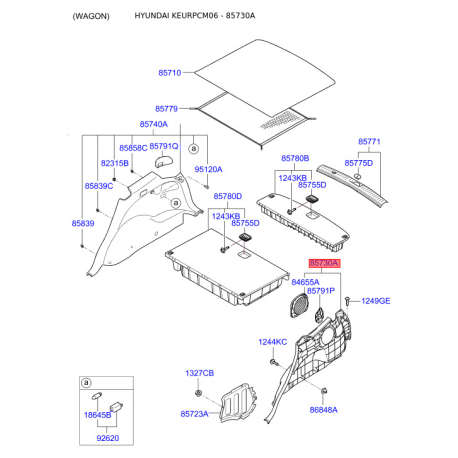 Оббивка багажника ліва 85730-2B300J4 Mobis - 857302B300J4 - схема з каталогу 85730A, KEURPCM06 857302B300J4