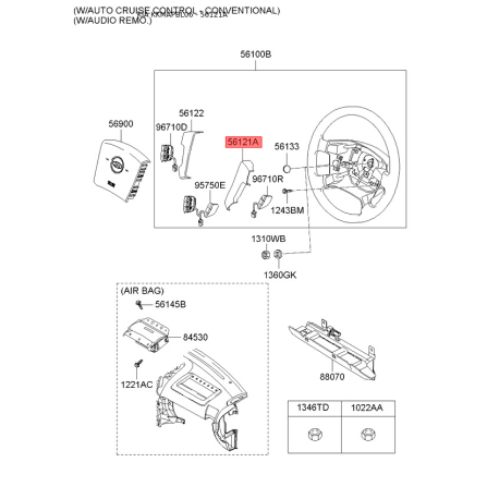 Кнопки керма з накладкою 56121-3E100I4 Mobis - 561213E100I4 - схема з каталогу 56121A, KKMAPBL06 561213E100I4