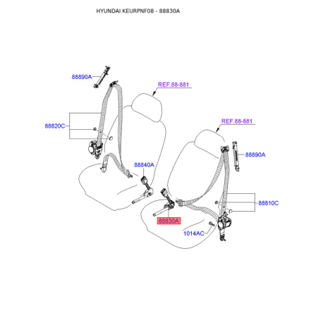 Крепление и натяжение ремень безопасности левое 88830-3K920HZ Mobis - 888303K920HZ - схема с каталога 88830A, KEURPNF08 888303K920HZ