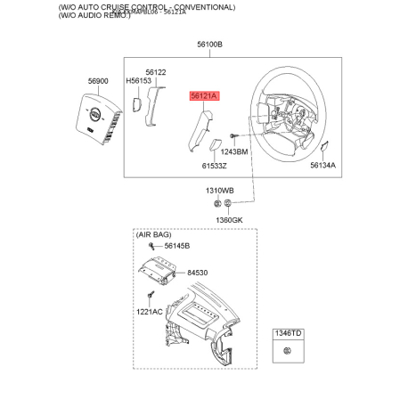 Кнопки руля с накладкой 56121-3E100I5 Mobis - 561213E100I5 - схема с каталога 56121A, KKMAPBL06 561213E100I5