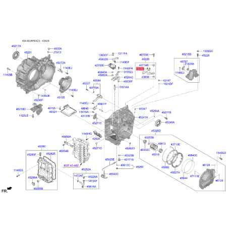 Затискач (засувка) кронштейна троса КПП 43929-39450 Mobis - 4392939450 - схема з каталогу 43929, KEURPEX23 4392939450