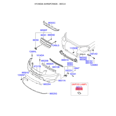 Заглушка бампера правая 86514-2B000 Mobis - 865142B000 - схема с каталога 86514, AHMAPCMA06 865142B000
