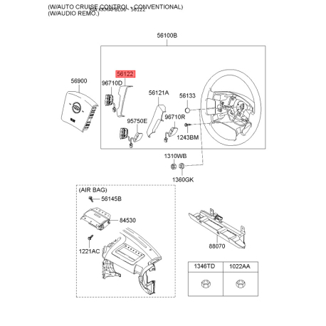 Кнопки керма з накладкою права 56122-3E100I4 Mobis - 561223E100I4 - схема з каталогу 56122, KKMAPBL06 561223E100I4