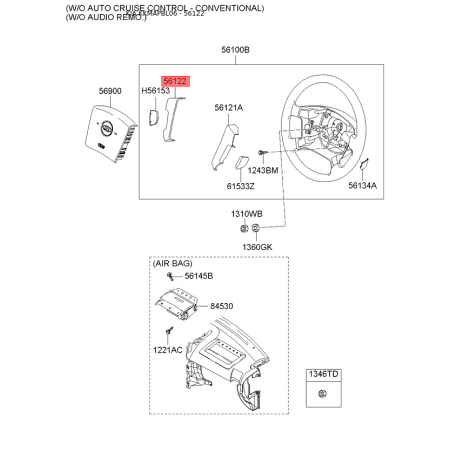 Кнопки руля с накладкой правая 56122-3E100I5 Mobis - 561223E100I5 - схема с каталога 56122, KKMAPBL06 561223E100I5