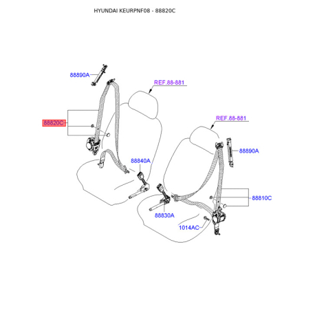 Ремінь безпеки правий 88820-3K930X6 Mobis - 888203K930X6 - схема з каталогу 88820C, KEURPNF08 888203K930X6