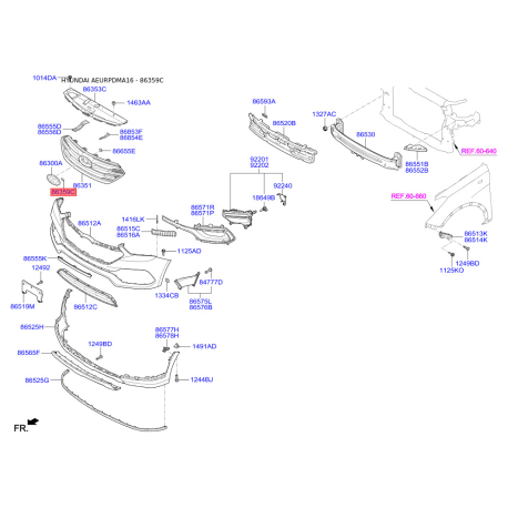 Кронштейн, буфер верхній 86359-2W000 Mobis - 863592W000 - схема з каталогу 86359C, AEURPDMA16 863592W000