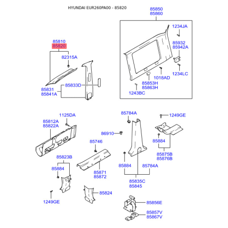 Обивка (накладка) салона правая 85820-26000BU Mobis - 8582026000BU - схема с каталога 85820, EUR260PA00 8582026000BU