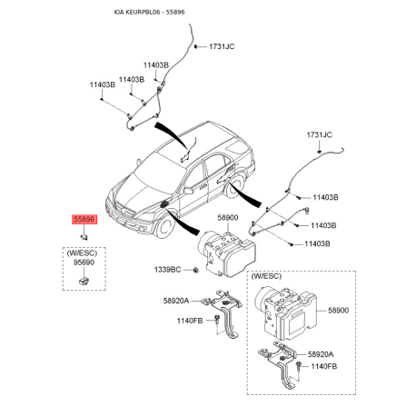 Датчик, поздовжнє/поперечне прискорення 95640-3E000 Mobis - 956403E000 - схема з каталогу 55896, KEURPBL06 956403E000