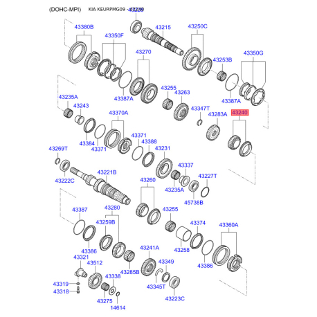 Шестерня, первинний вал 43240-24310 Mobis - 4324024310 - схема з каталогу 43240, KEURPMG09 4324024310
